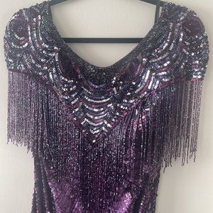Mac Duggal Purple Sequin Embellished Gown